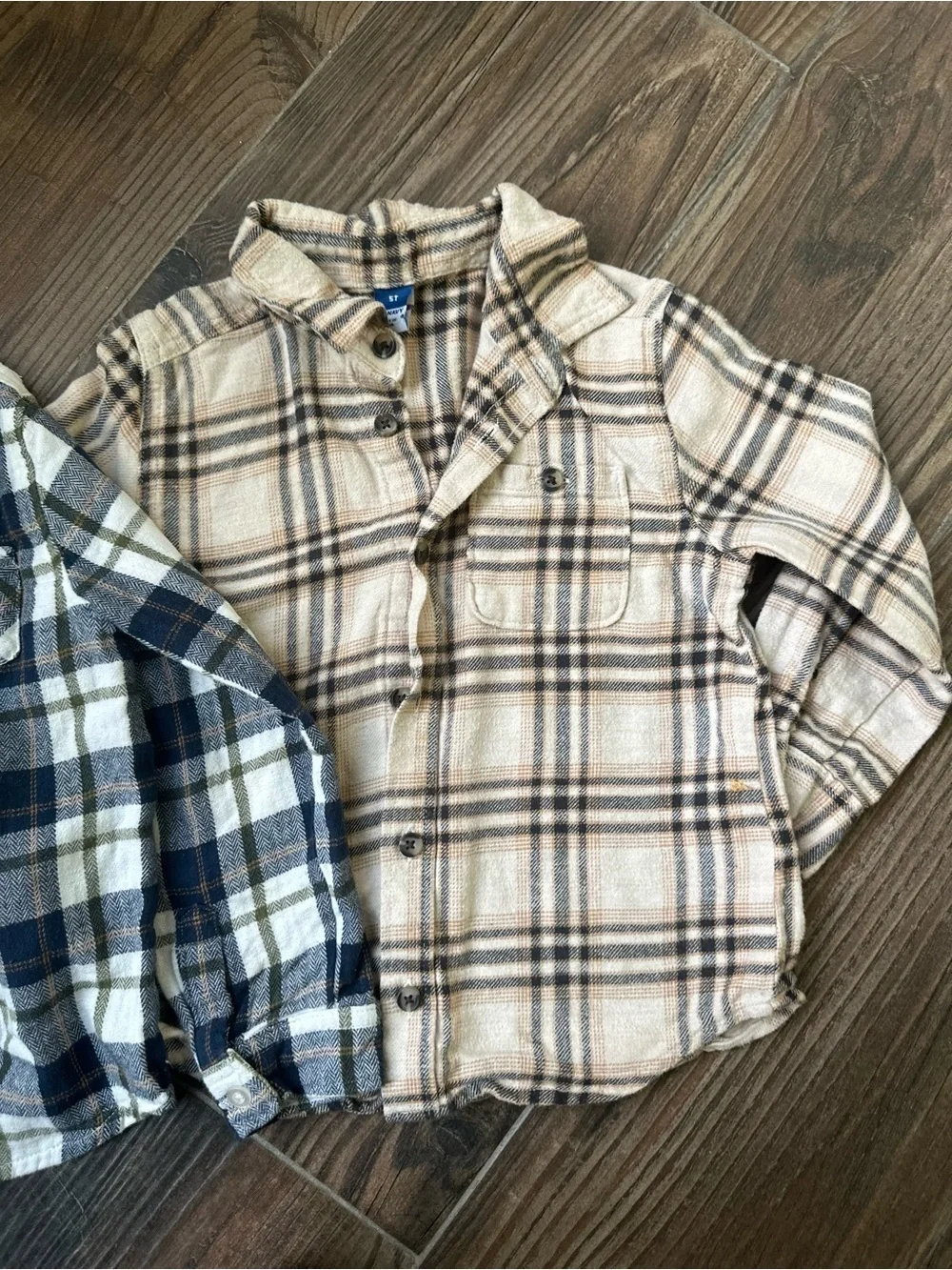 Bundle of boys long sleeve Kids Plaid Button-Up Shirt - Blue & Cream Brown